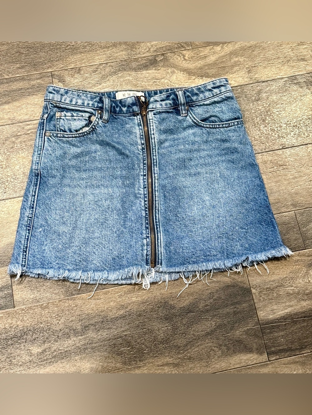 We The Free Light Blue Denim Zip-Front Mini Skirt